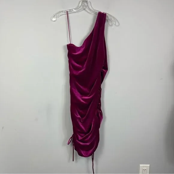 House Of Harlow 1960 Revolve Ruched Velvet One Shoulder Midi Mini Dress Size L - Picture 14 of 16